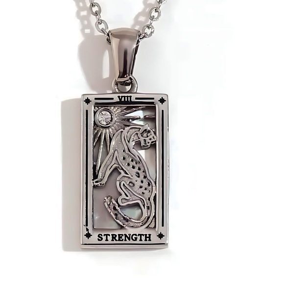 Dainty ‘Strength’ Tarot Card Necklace | 316L Stainless Steel, 18k Gold Plated - Picture 2 of 2